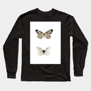 white butterfly butterflies natural history specimen insect, botanical graphic poster print Long Sleeve T-Shirt